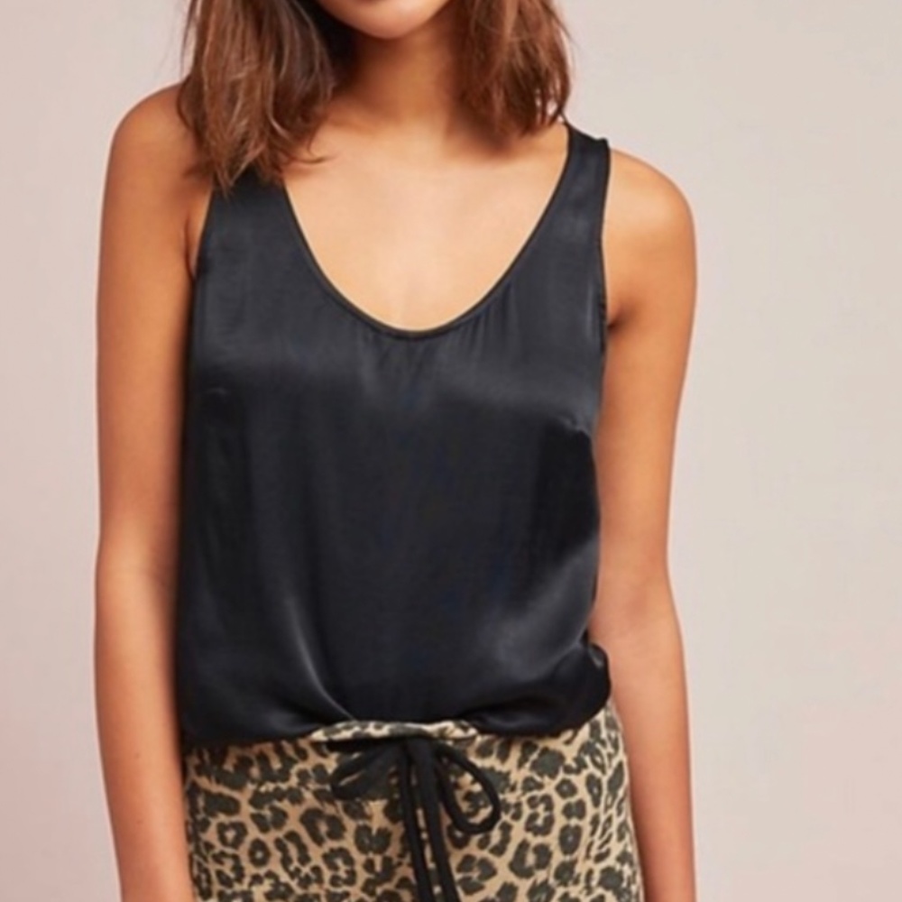 Anthropologie Black Satin Tank - M